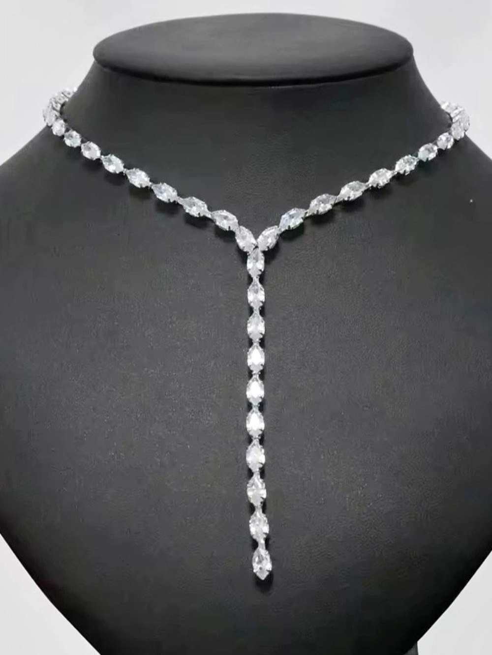 New Crystal Y Necklace in Silver